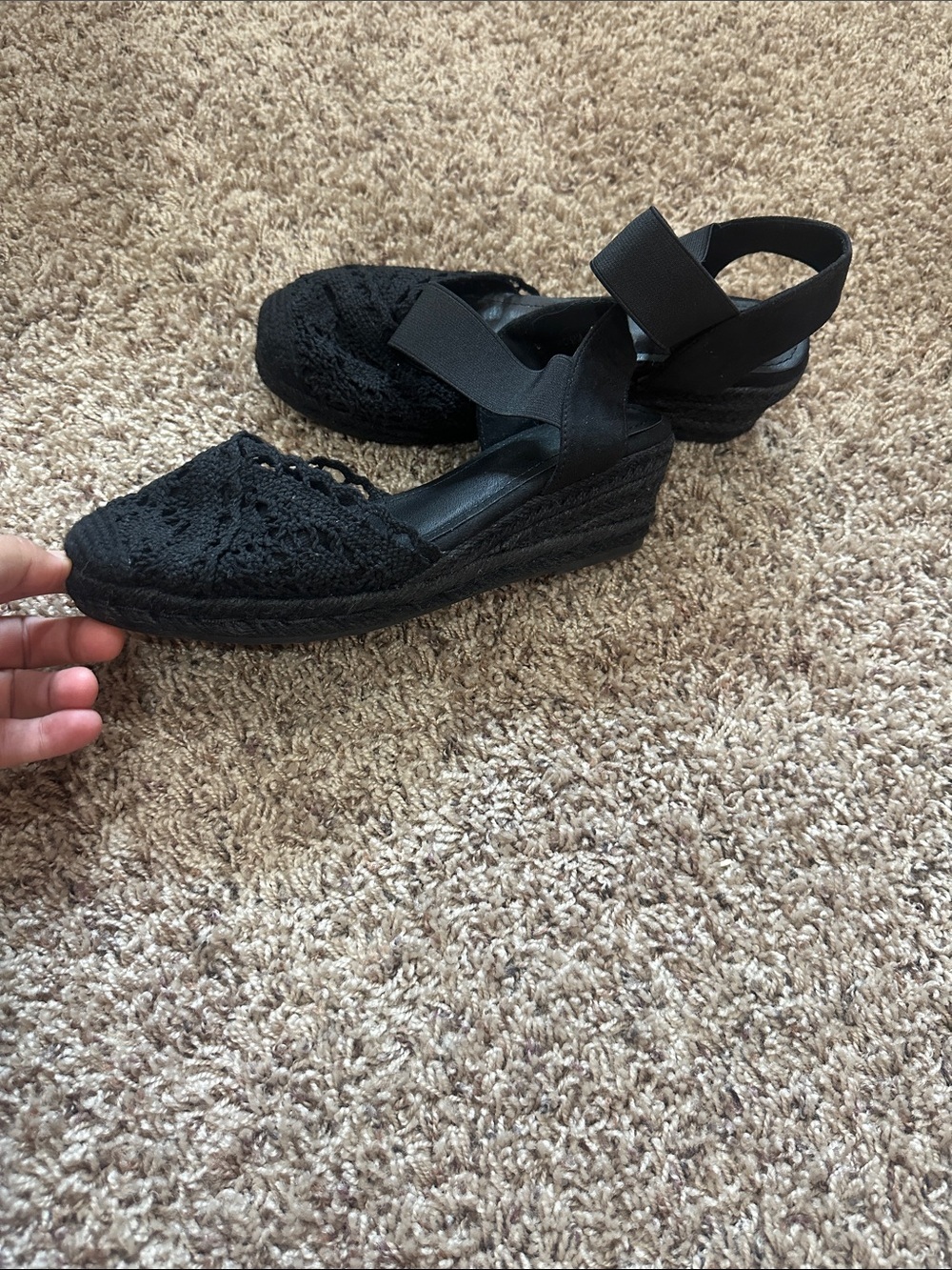 NEW Black Lace Espadrille Wedge Sandals - Women size 38 - Picture 6 of 7
